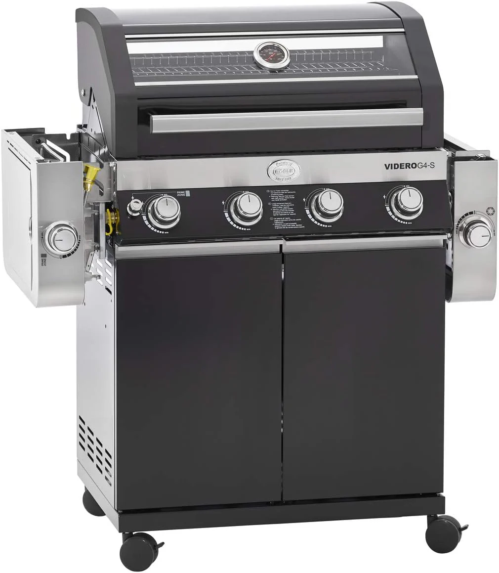 RÖSLE Elektrogrill BBQ-Portable Videro E2-P, tragbarer Tischgrill mit 2 Brennern, Warmhalterost und Deckel mit Glaseinsatz, pulverbeschichteter Stahl, schwarz/silbern