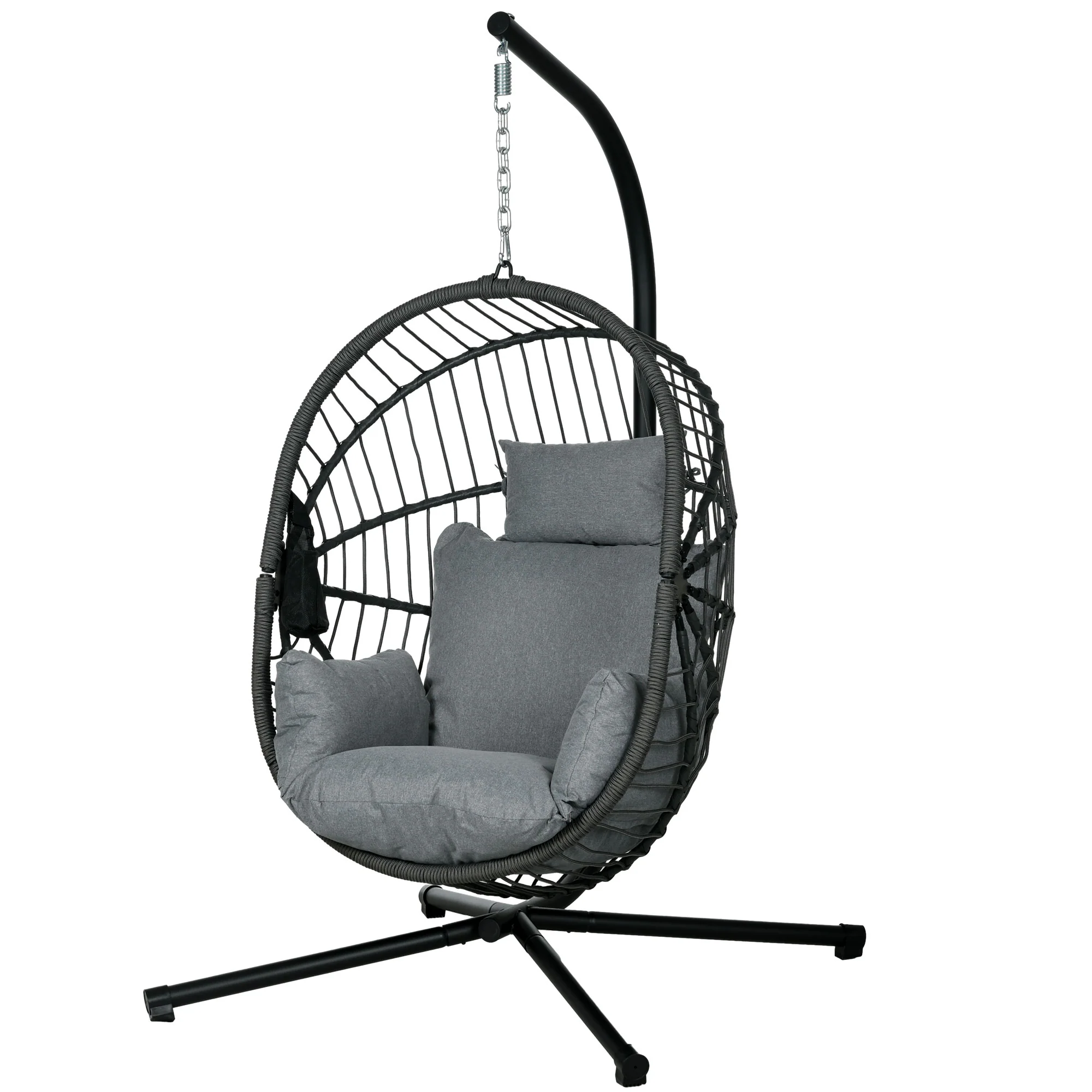Outsunny Hangstoel voor buiten, inclusief kussen, Egg-Chair, 120 cm x 106 cm x 188 cm, Grijs
