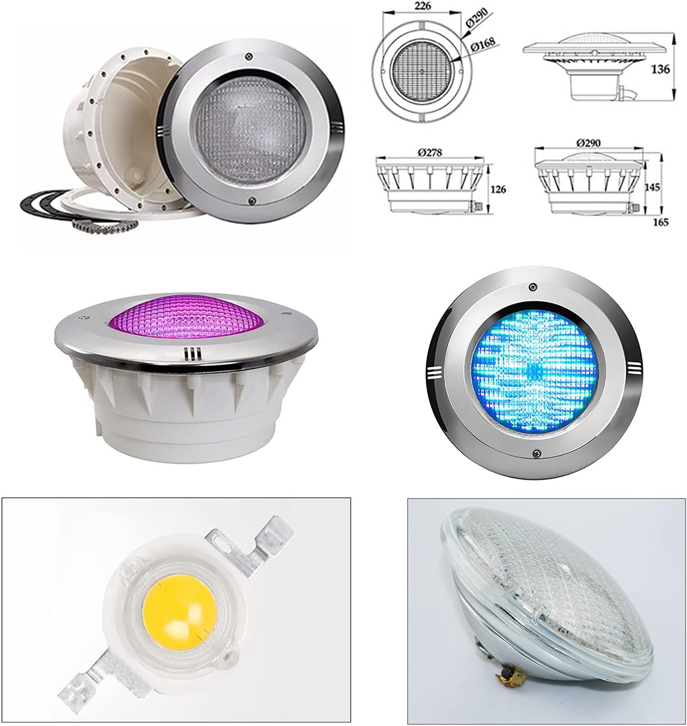 Led Poolscheinwerfer mit Nische PAR56 Edelstahlmaterial 12V AC IP68 Versenkte Unterwasserlampe für Schwimmbad mit Folientyp Wasserdicht(RGB + Fernbedienung,24W)