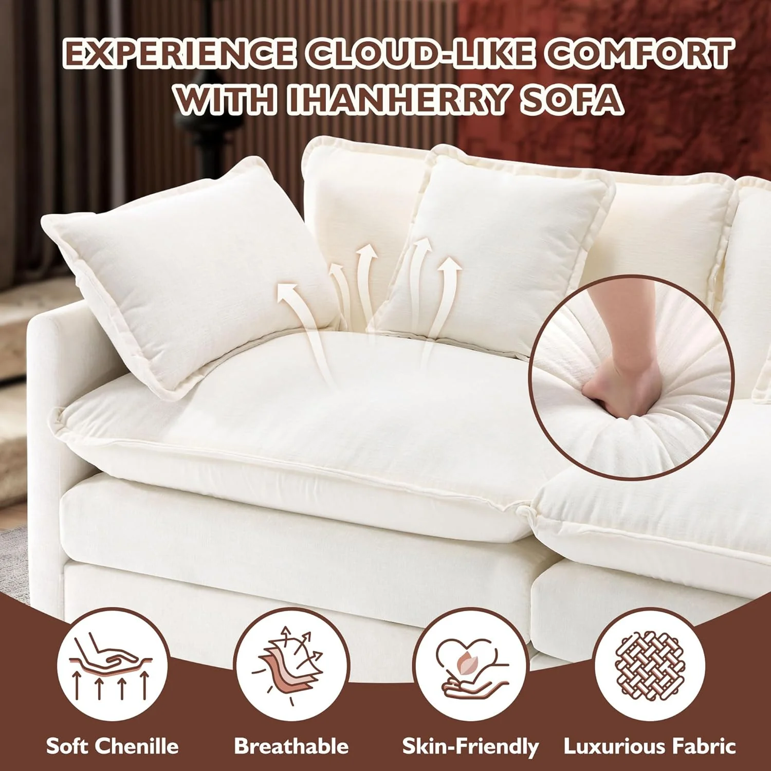 111.4 Inch L-Shaped Modern Sofa Modular Cloud Sofa Ottoman 4-Seater Chenille Deep Seat Sofa