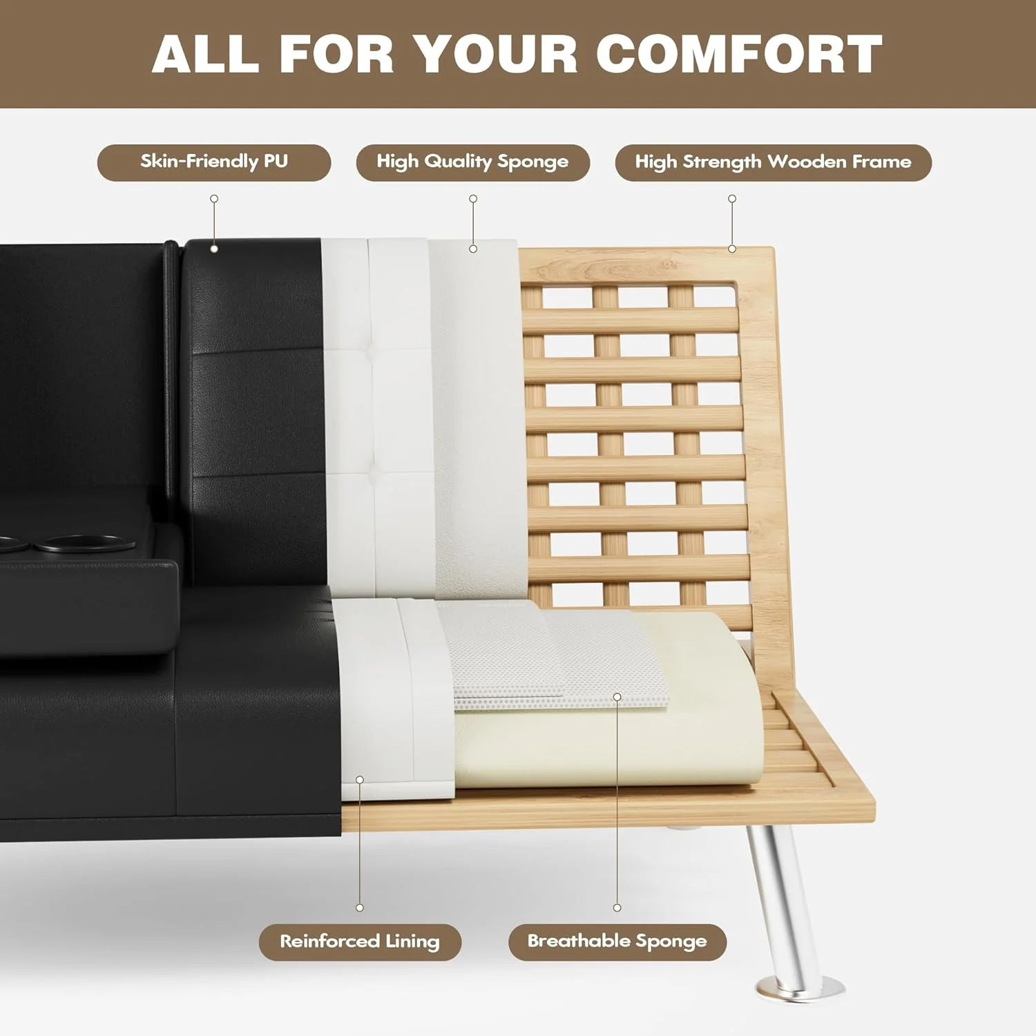 Homall Futon Sofa Bed Leather Futon Couch Removable Armrests Adjustable Recliner Sofa Bed