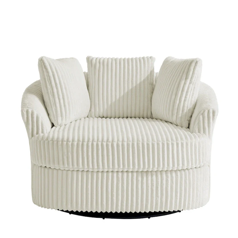 DREAMSIDEA Recessed Arm Slipcovered Swivel Barrel Chair