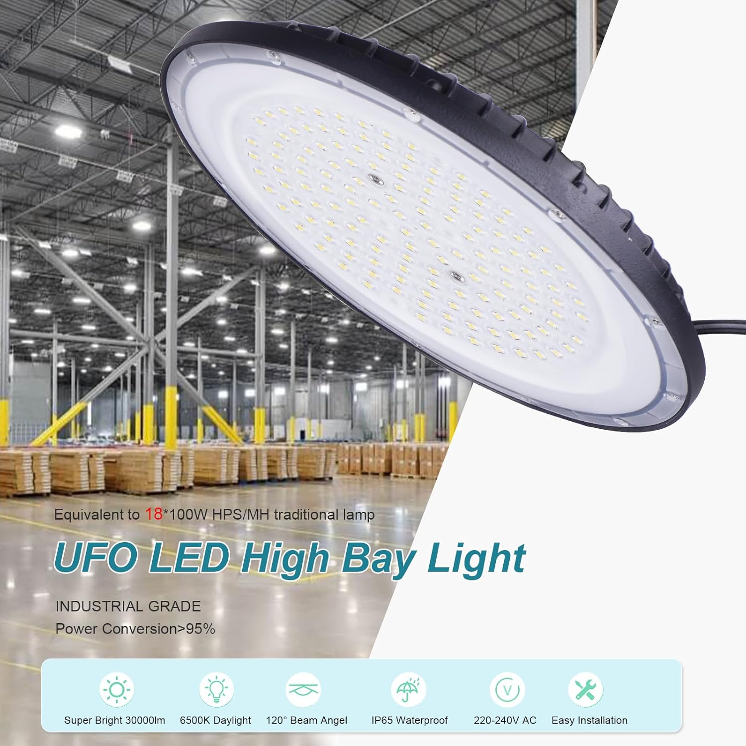 300W UFO LED High Bay Light,Fosingut Superhell 432 LEDs Hallenstrahler UFO LED Werkstattlampe,110lm/W 6500K Kaltweiß IP65 Wasserdichte Industrielampe High Bay Licht für Fabriken,Garage,Lagerhaus-6pcs