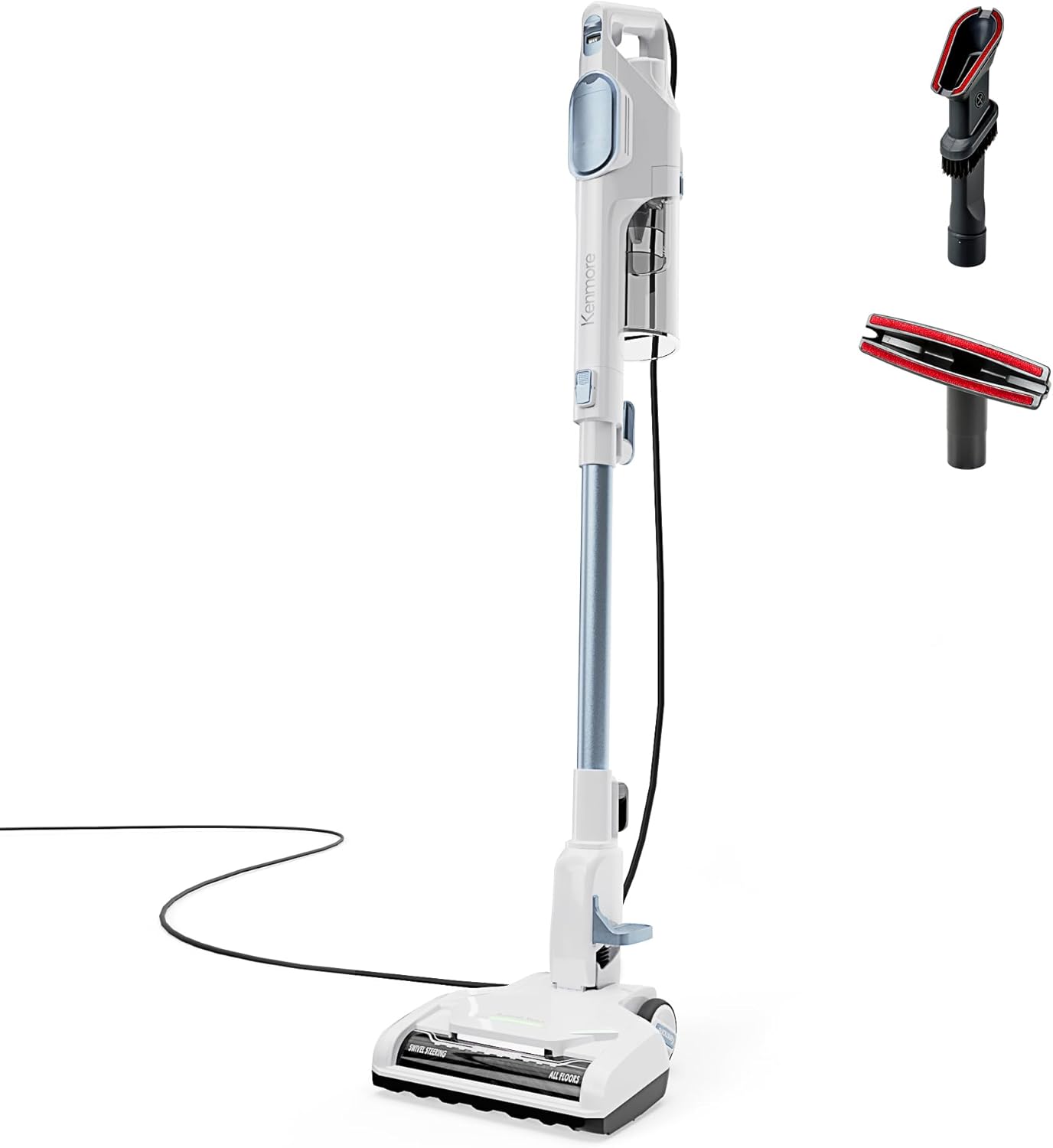 Kenmore CS2015 200 Series Corded Stick Vacuum, Detachable Hand Vac with 2-Motor Powerful Suction, Hair Eliminator Nozzle, LED Headlight & Swivel Steering for Carpets, Bare Floors and Couches