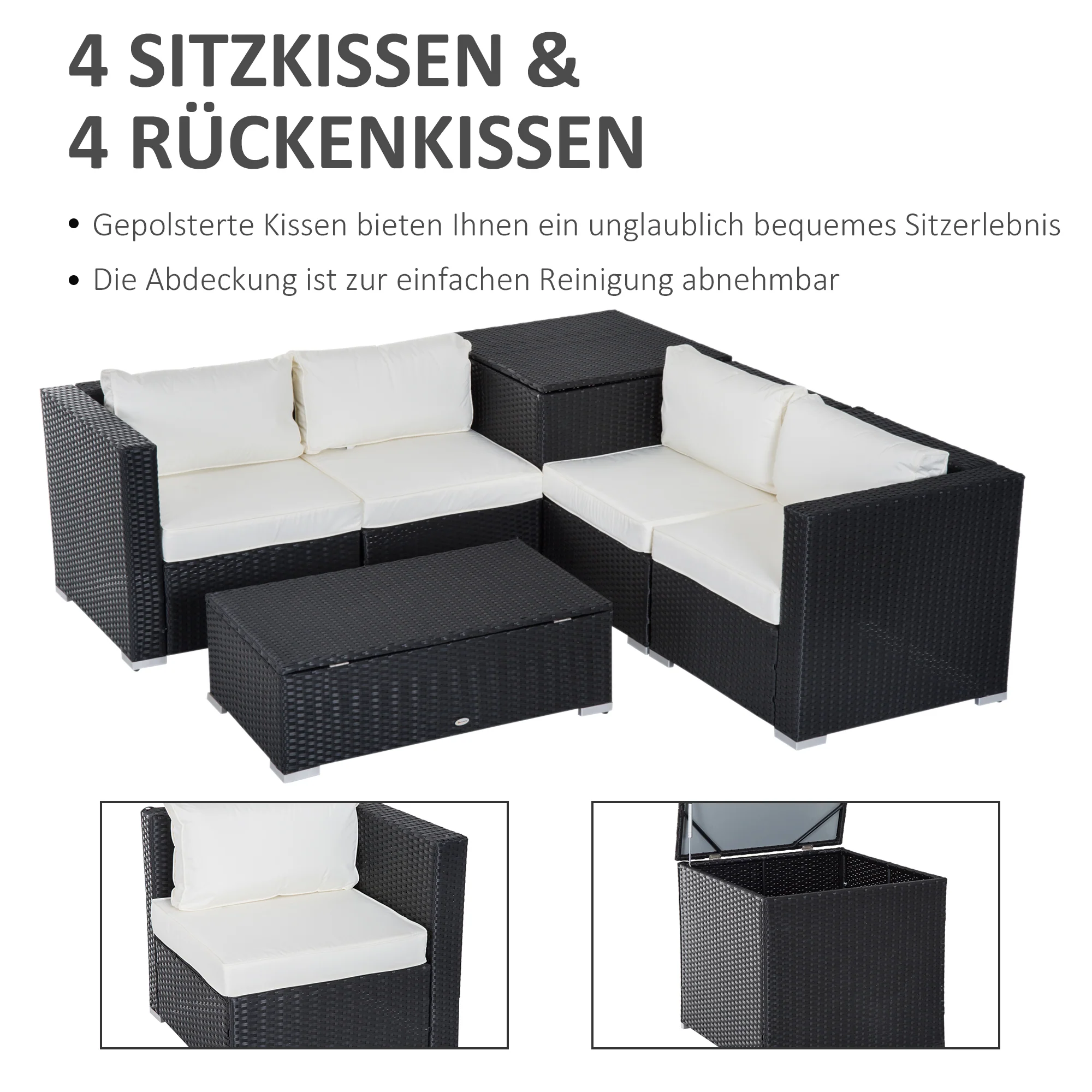 Outsunny tuinmeubels 6-delig Staal zwart + crème