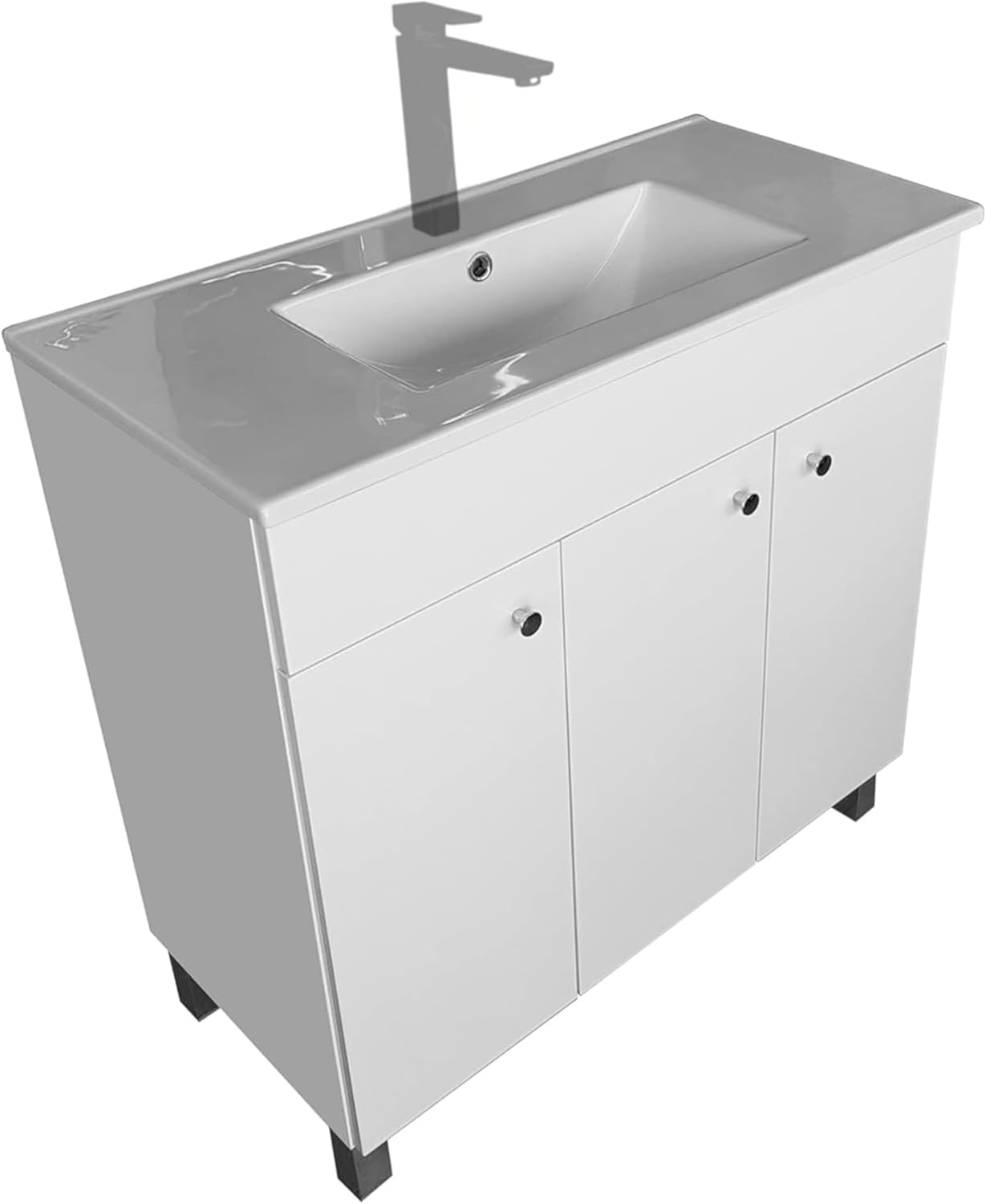 Waschbecken mit Unterschrank 80 cm Breit | Badezimmerschrank IGA Sink | Badmöbel Set für Badezimmer & Gäste-WC | Waschtisch mit Unterschrank Stehend | Waschbeckenunterschrank Weiß