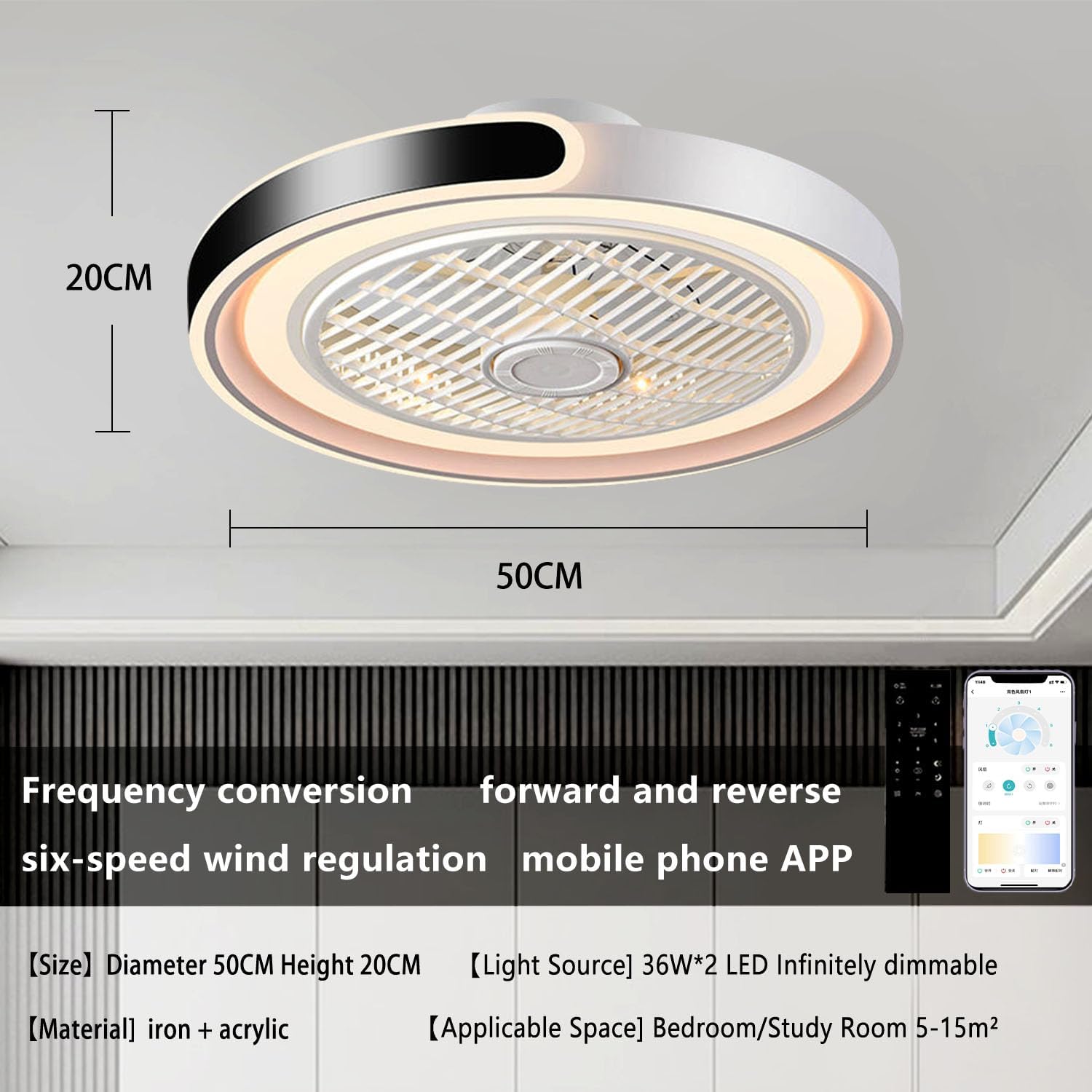 ASJK Deckenventilator mit Licht, Modern LED Dimmbar Deckenleuchte mit Ventilator und Fernbedienung Leise 72 W, 7200 lm, für Wohn, Schlaf- und Esszimmer, 6-Gang, Timer, Schwarz