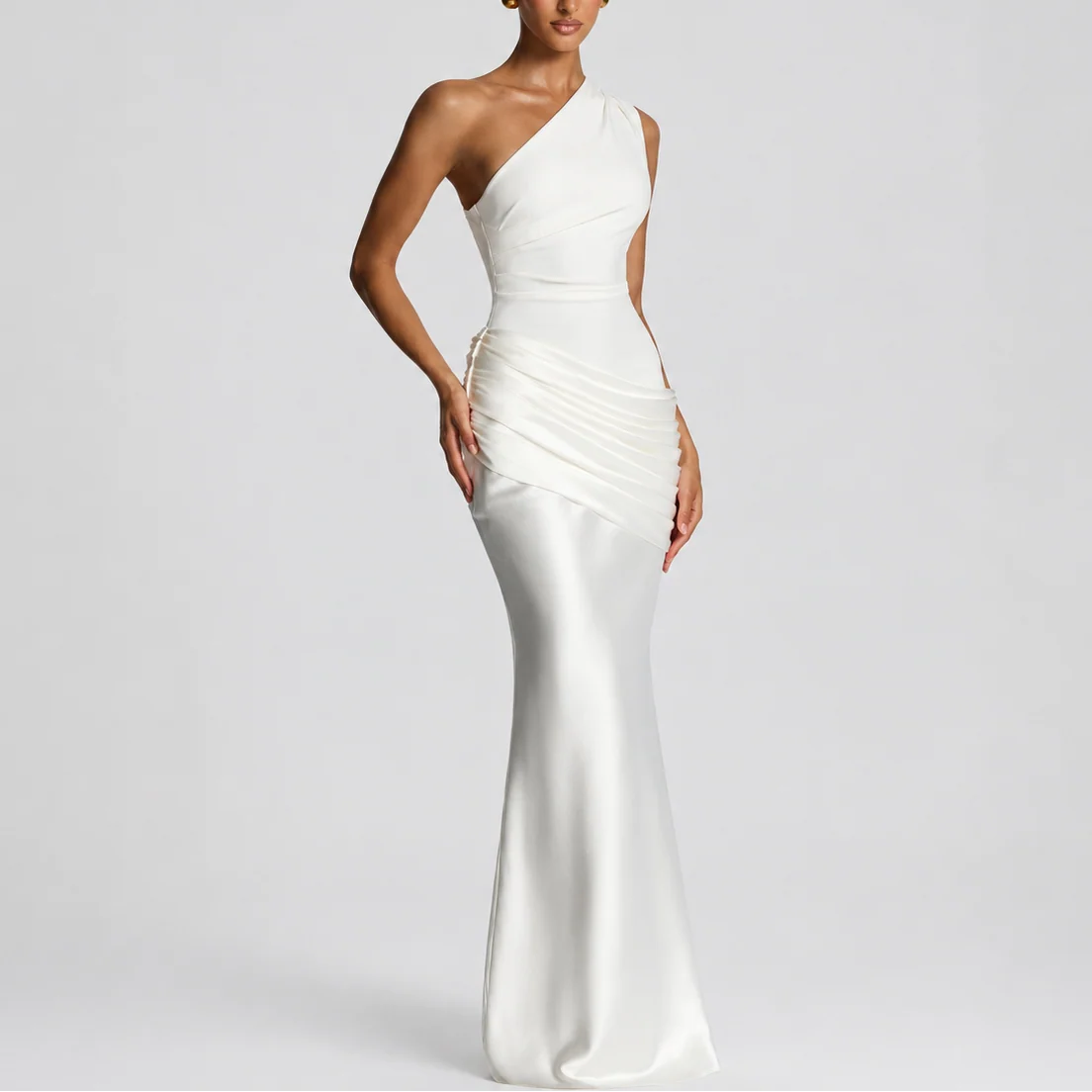 Women��s One Shoulder Maxi Dress Elegant Draped Silhouette