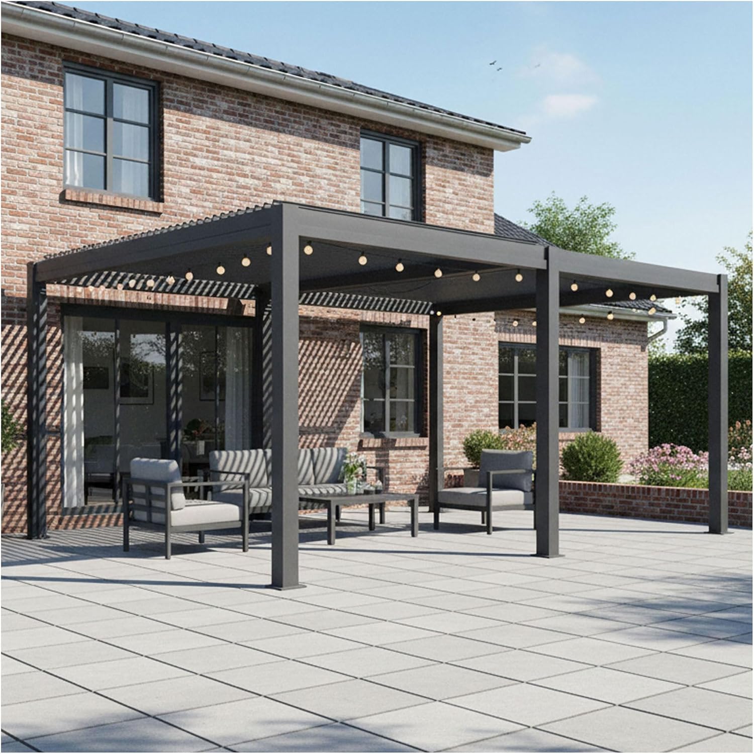Lamellen Pergola Bioclimatic Aluminium | Pavillon verstellbares Lamellendach 4x3m wasserdicht | freistehend anthrazit pulverbeschichtet