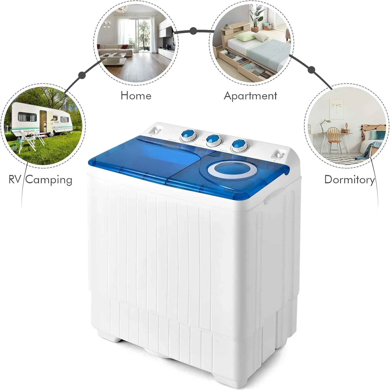 COSTWAY Double Tub 26 lb Capacity Laundry 18 lb 8 lb Spin Combo Drain Pump Washing Machine
