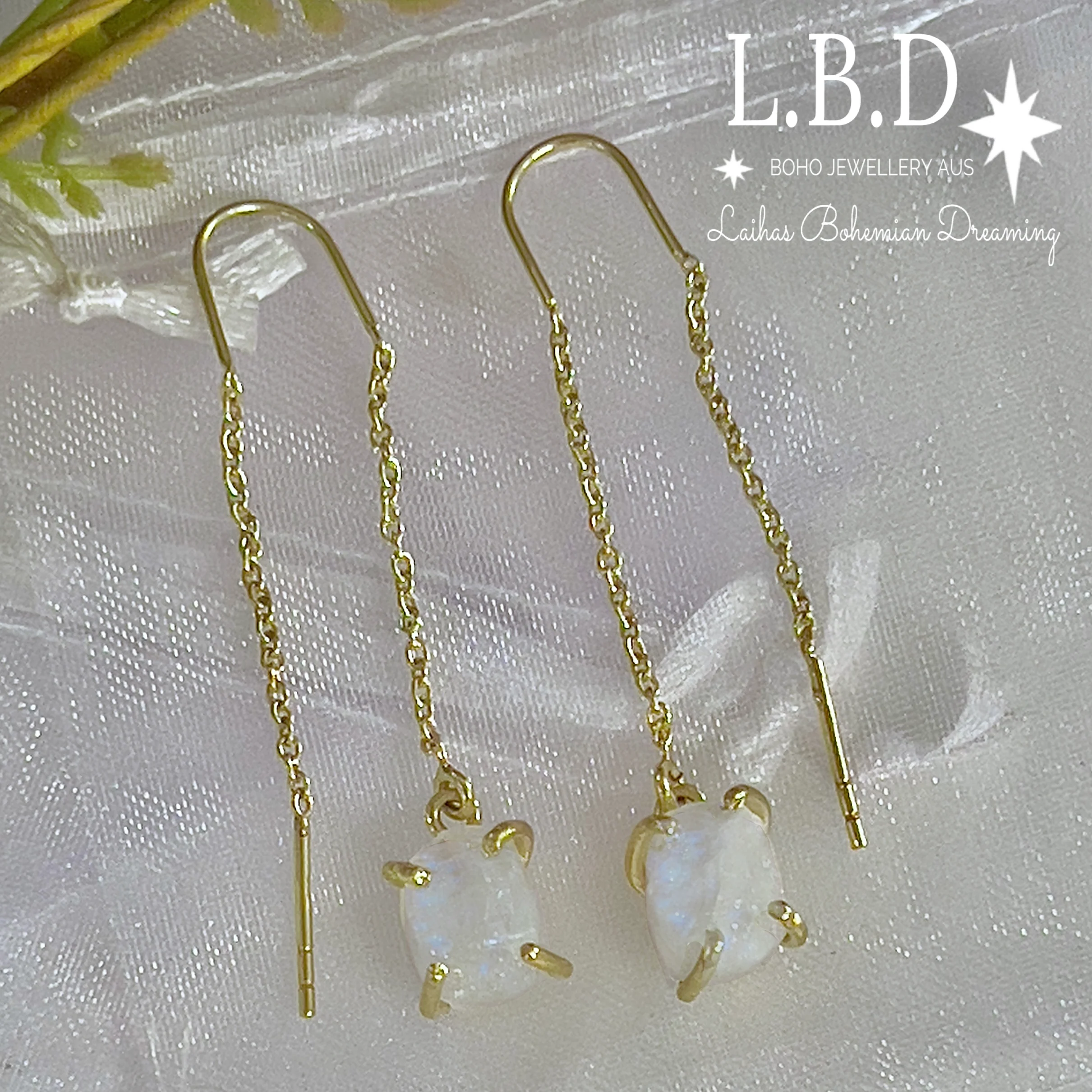 Gold Raw Moonstone Threader Earrings