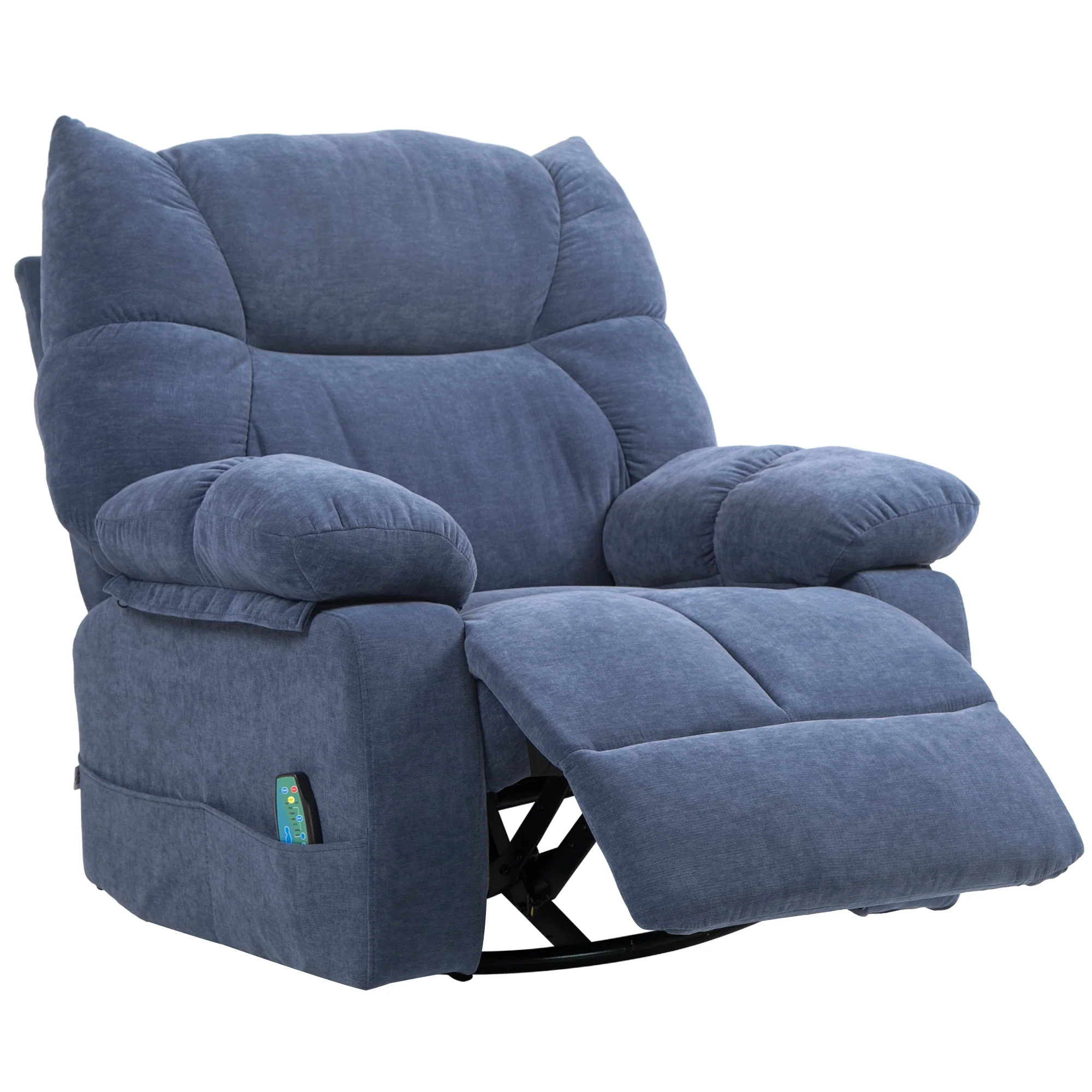 HOMCOM Massagestoel met Warmte- & Ligfunctie, Draaibaar, tot 150 kg, Metalen Frame, 98x90x98cm, Blauw