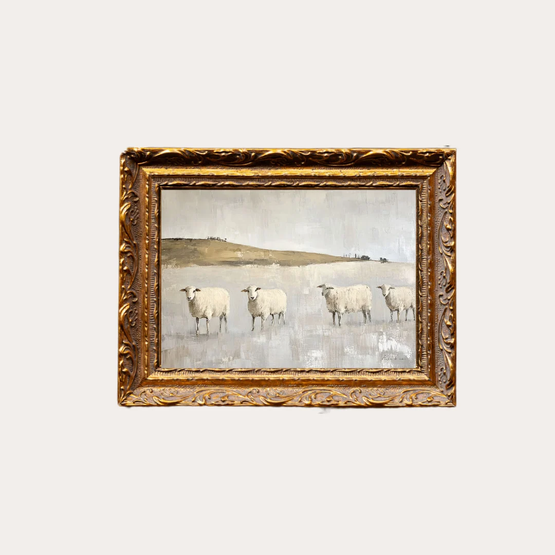 Muted Sheep Field | French Brass Inspired Gold Mould Framed Art