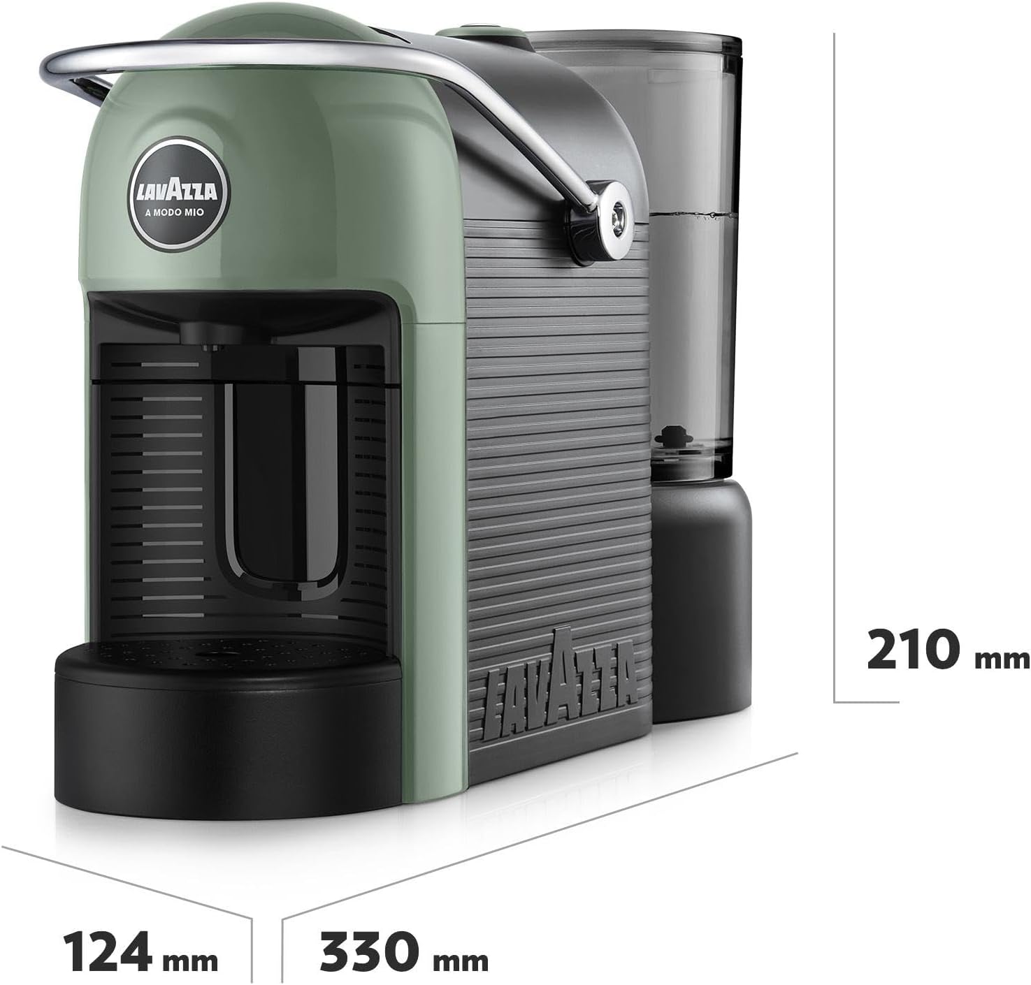 Lavazza A Modo Mio Jolie Evo, Macchina per Caffè Realizzata con 36% di Plastica Riciclata, Macchina Espresso con 64 Capsule Lavazza A Modo Mio Tierra Assortite Incluse, Verde