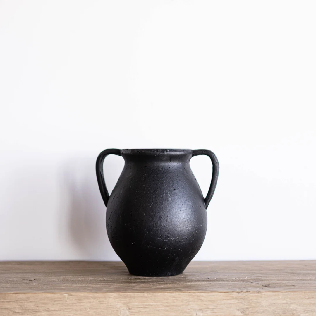 Black Ceramic 2 Handle Vase