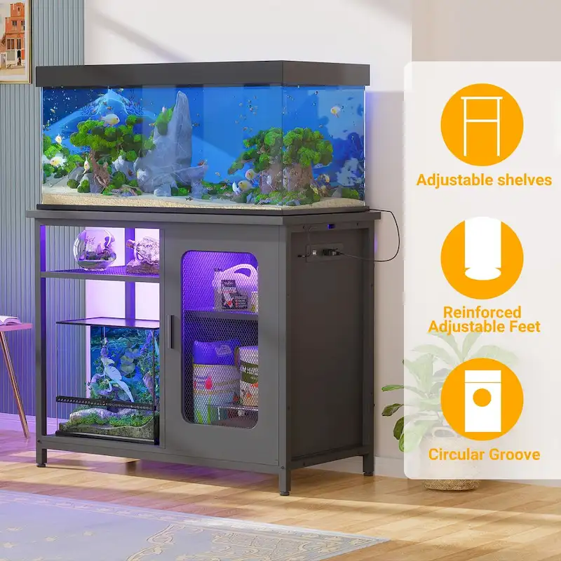 20-29 Gallon Fish Tank Stand with Power Outlets & LED Light