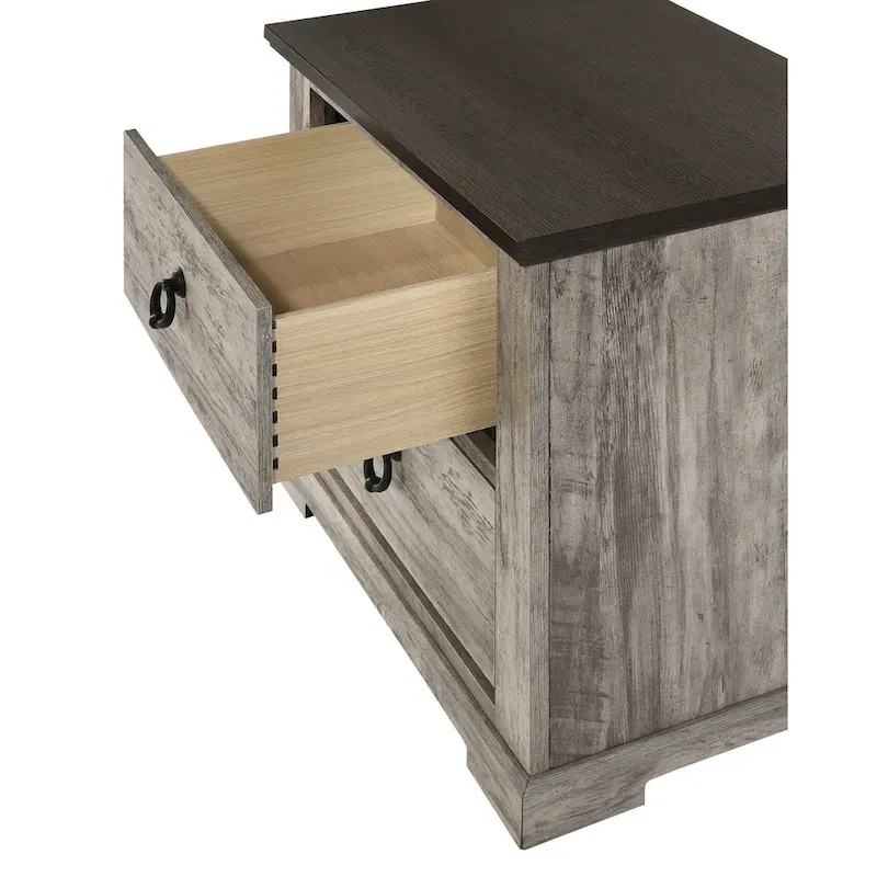 Aimon 5 Piece Gray Rustic Panel Bedroom Set