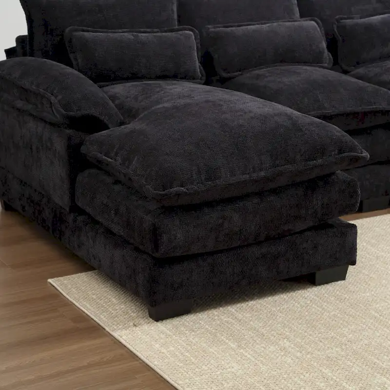 U-Shaped Chenille Sectional Sofa - Reversible Modular Seating