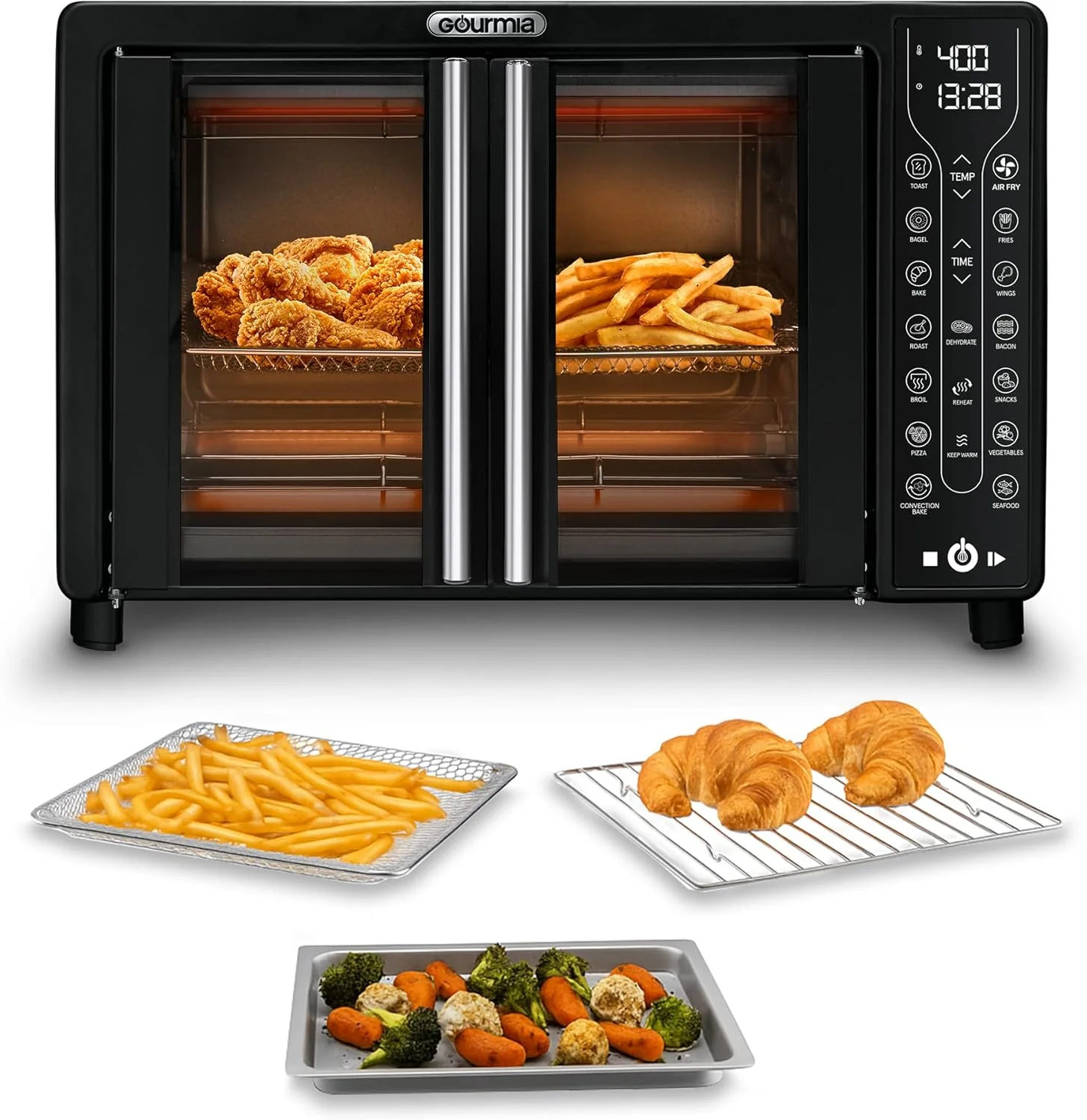 Gourmia French Door Air Fryer 25 Qt Large Capacity Convection Oven, Fryforce 360°