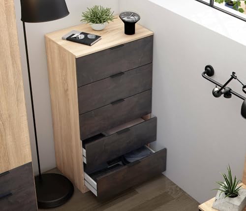 Dmora Cassettiera Mesquite, 5 cassetti, Mobile Comò per Camera da Letto, Settimanale Moderno, 60x40h110 cm, Rovere e Antracite, 15mm, Pannello melaminico 18mm, Vetro, 60x110x40 : Amazon.it: Casa e cucina