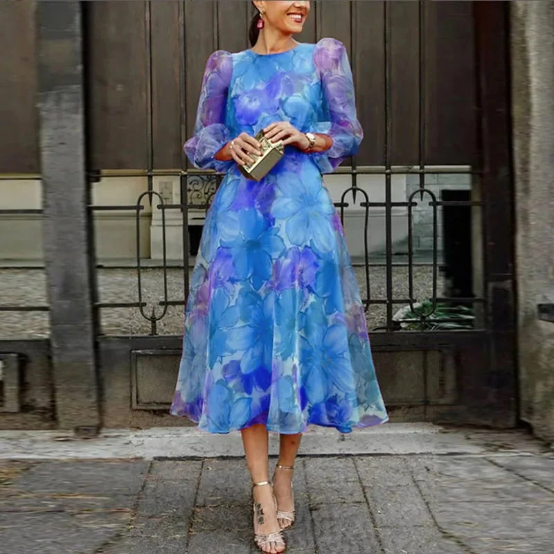 Womena??s Floral Midi Dress Elegant Design for Special Occasions