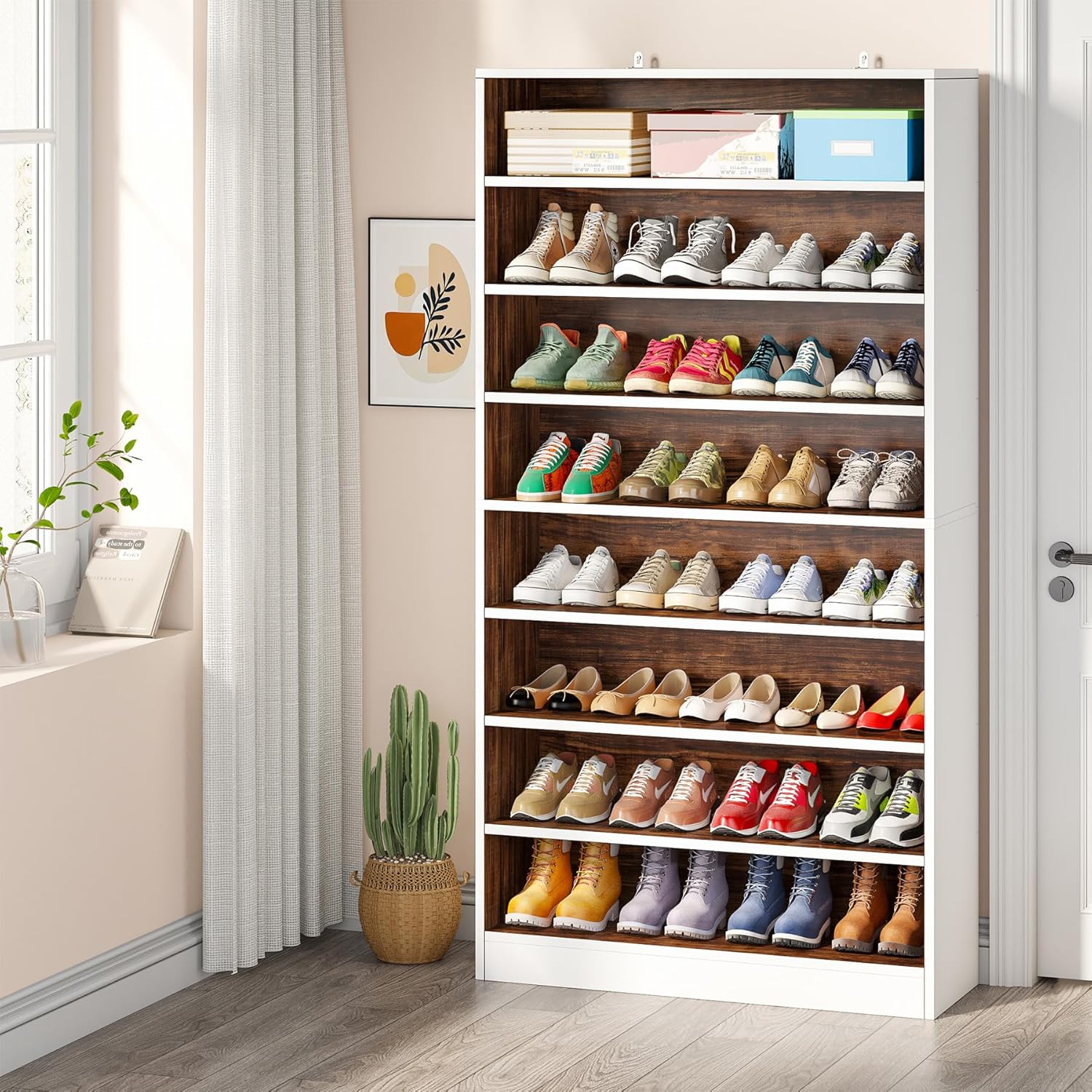 Tribesigns Shoe Cabinet, 9 Tiers 40-45 Pairs Heavy Duty Wood Freestanding Shoe Storage Cabinet