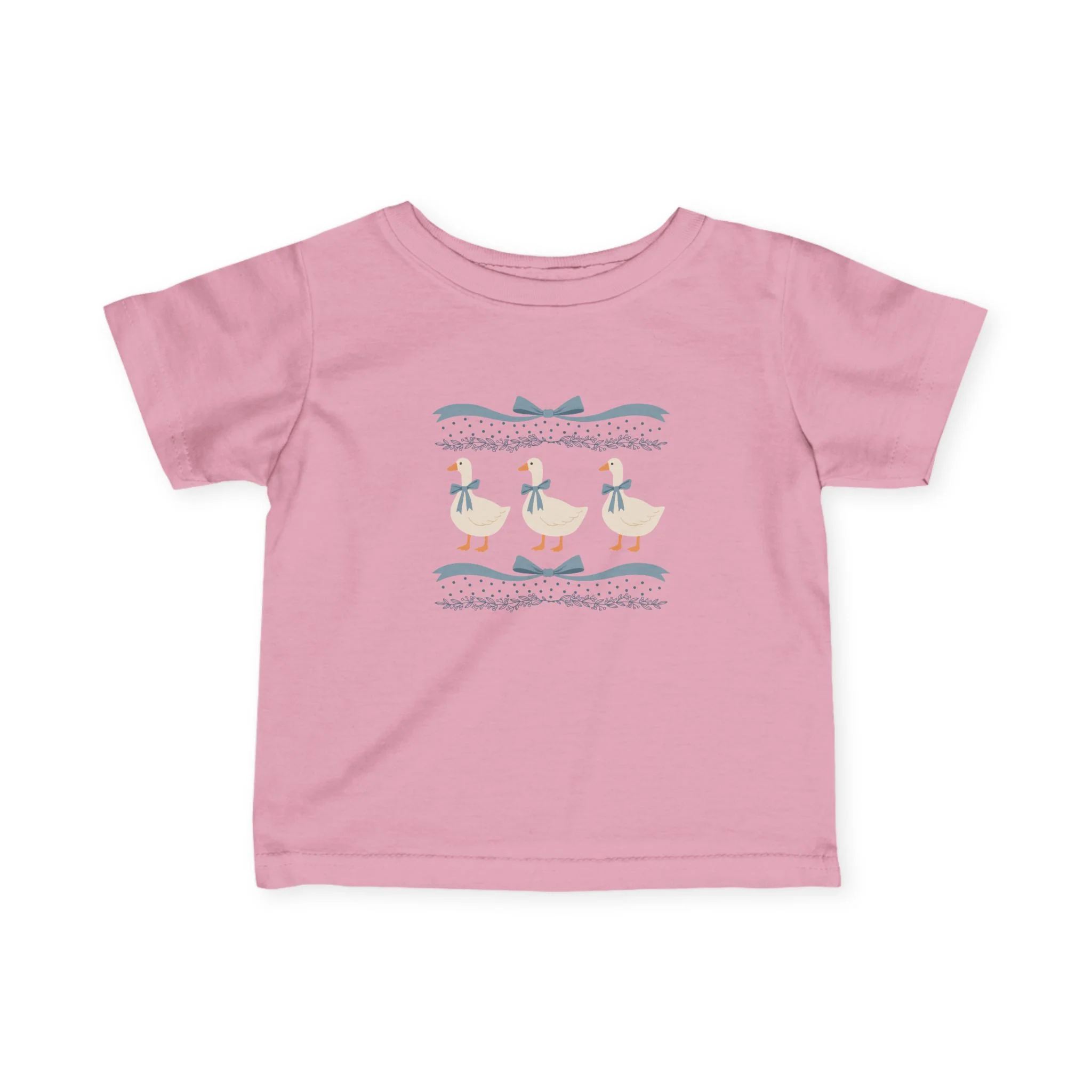 Baby Tee with Cute Duck Illustration �C Blue Bow Infant Shirt
