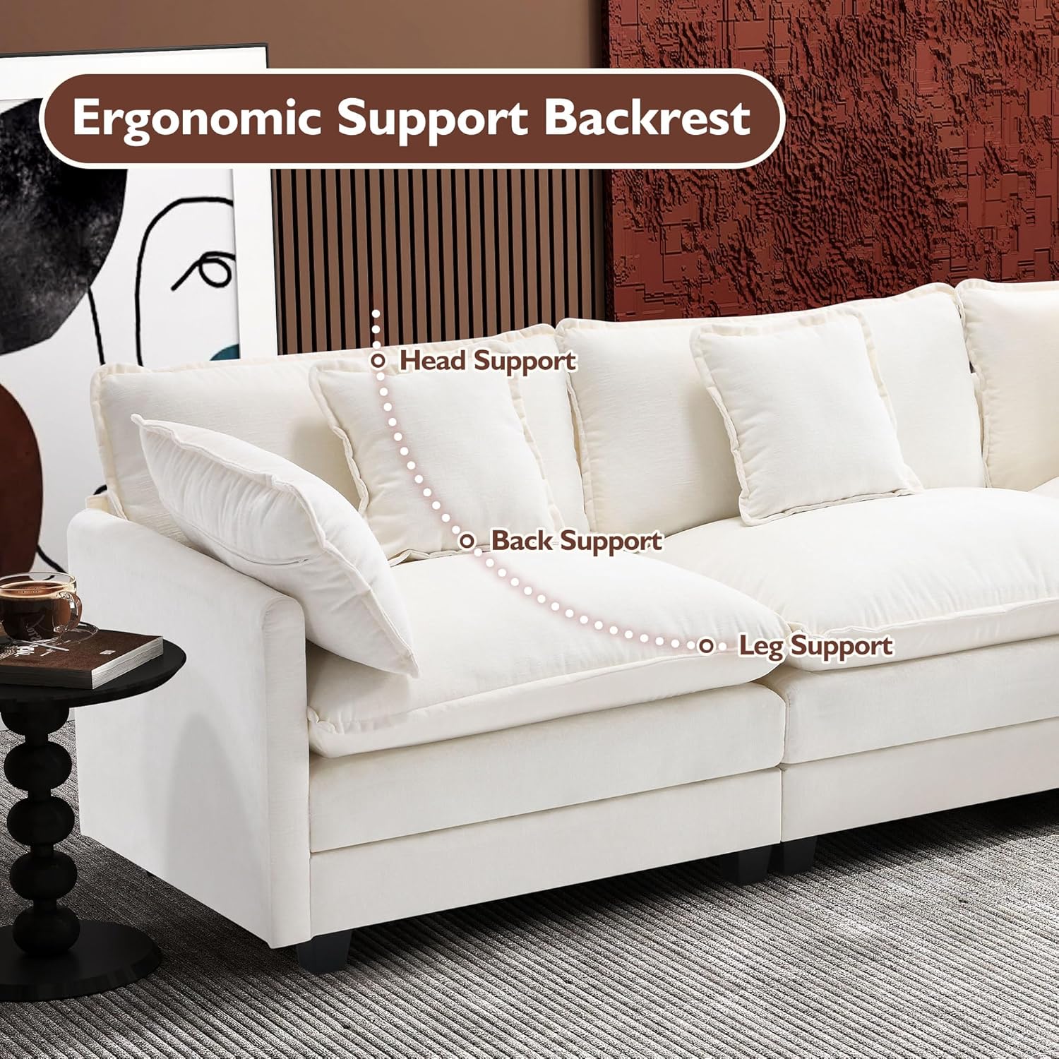111.4 Inch L-Shaped Modern Sofa Modular Cloud Sofa Ottoman 4-Seater Chenille Deep Seat Sofa