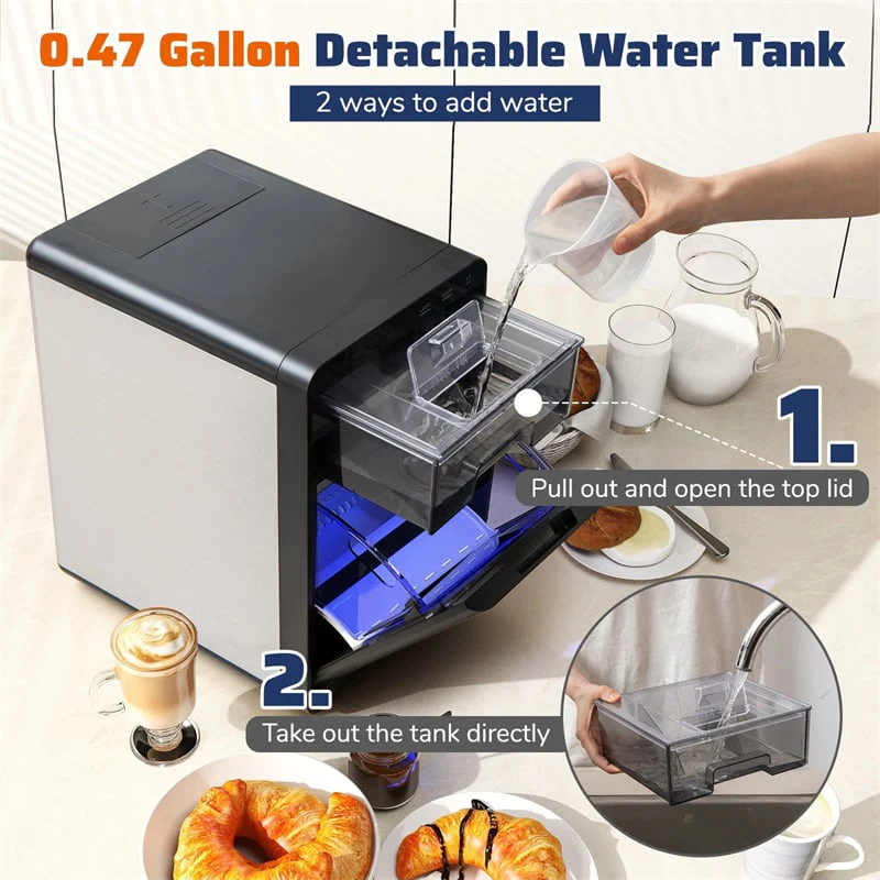 Countertop Nugget Ice Maker, 44LBS/24H Soft Chewable Sonic Ice Machine with Self-Cleaning, One-Touch Operation & Pull-Out Water Tank for Home Bar, RV