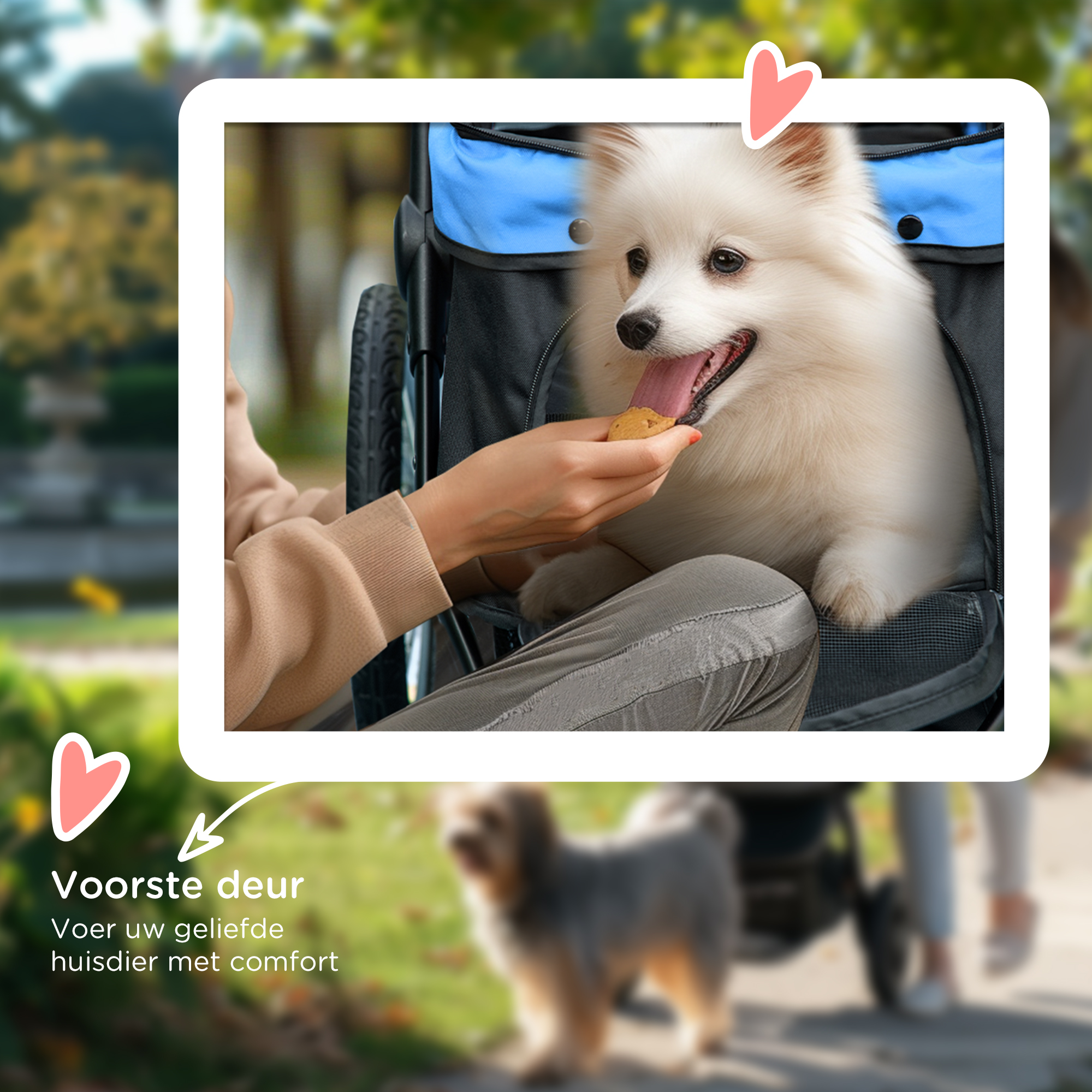 PawHut hondenkinderwagen, opvouwbaar, zonnescherm, gaasvenster, opbergmand, blauw, 111 x 58 x 107 cm