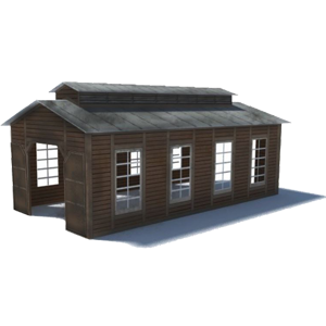 Engine Shed (brown with windows)