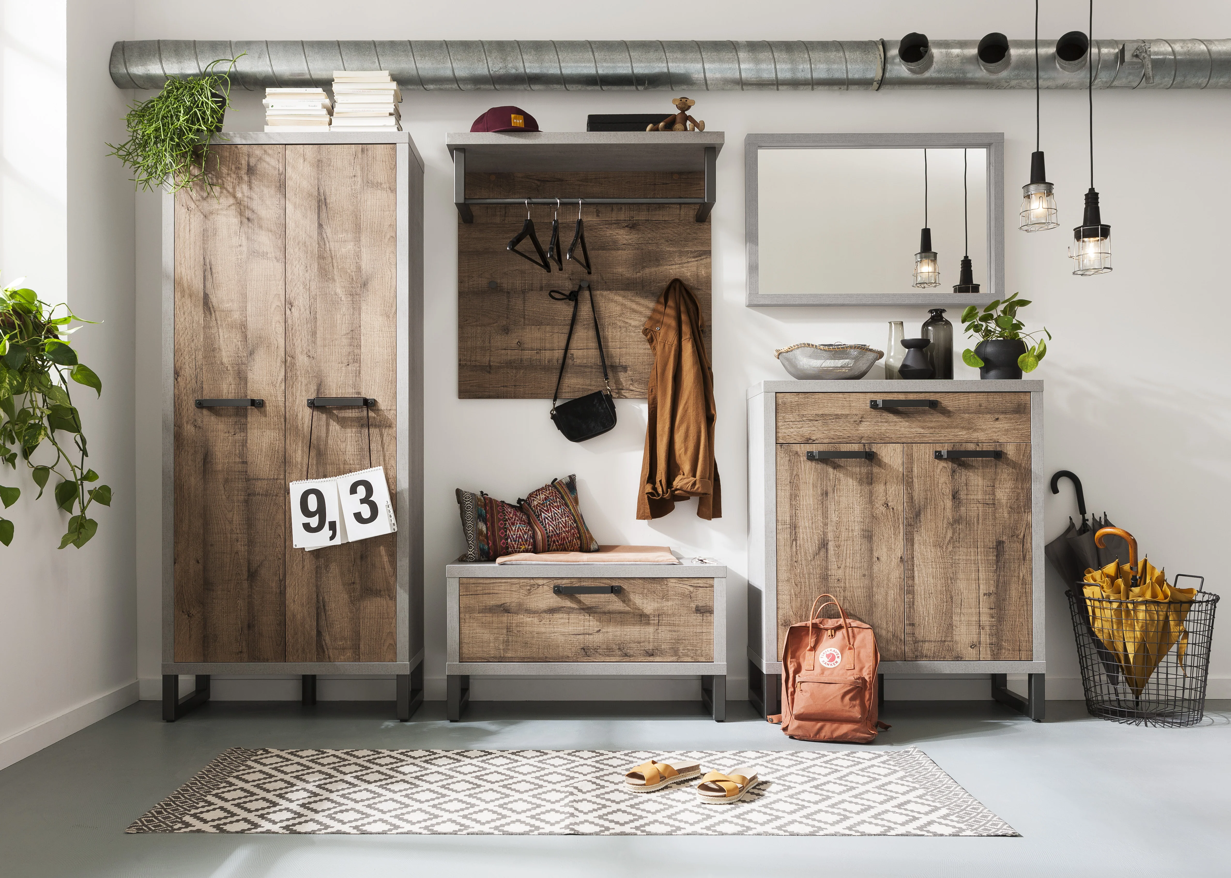 Scarpiera base multiuso LaFabrica grigio cemento e rovere invecchiato