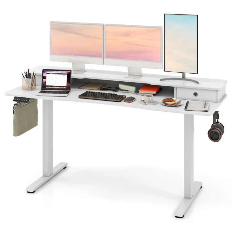 Electric Standing Desk with 2 Drawers, 3 Memory Positions, 63