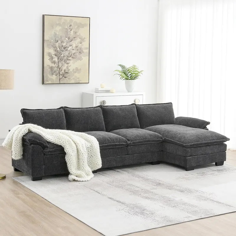 Modern 5-Seat L-Shaped Cloud Sleeper Sofa Couch with Chaise Lounge with Double Seat Cushions