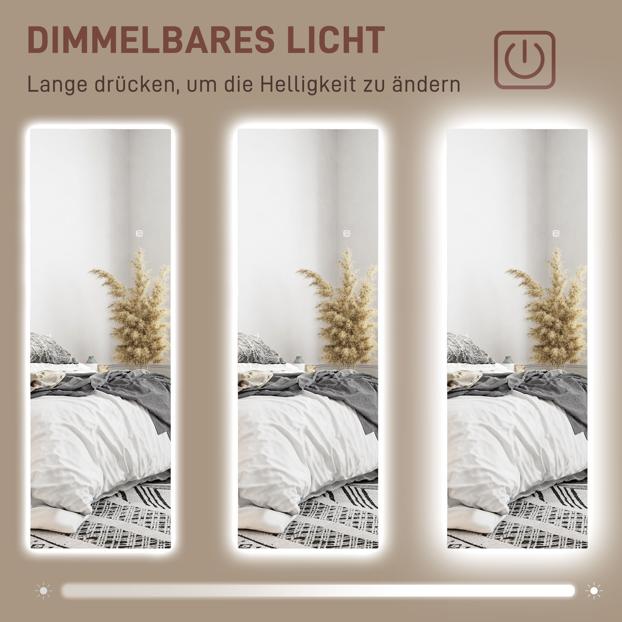 HOMCOM LED Volledige lichaamsspiegel, dimbaar, randloos, Touch-bediening, 40 x 120 cm