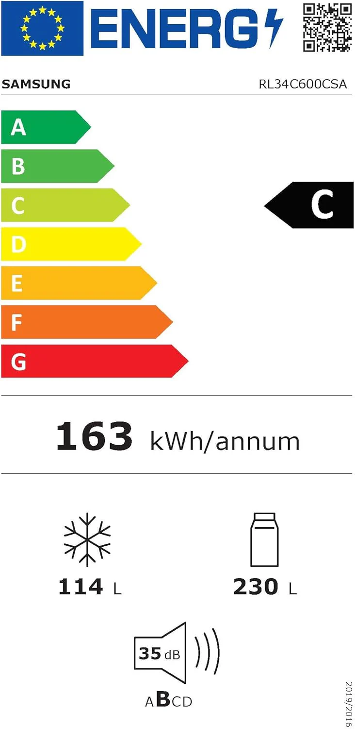 Koel-vriescombinatie, koelkast met vriesvak, 203 cm, 390 l totaal volume, 114 l vriesvak, AI Energy Mode, RVS-look, RL38C600CSA/begane grond