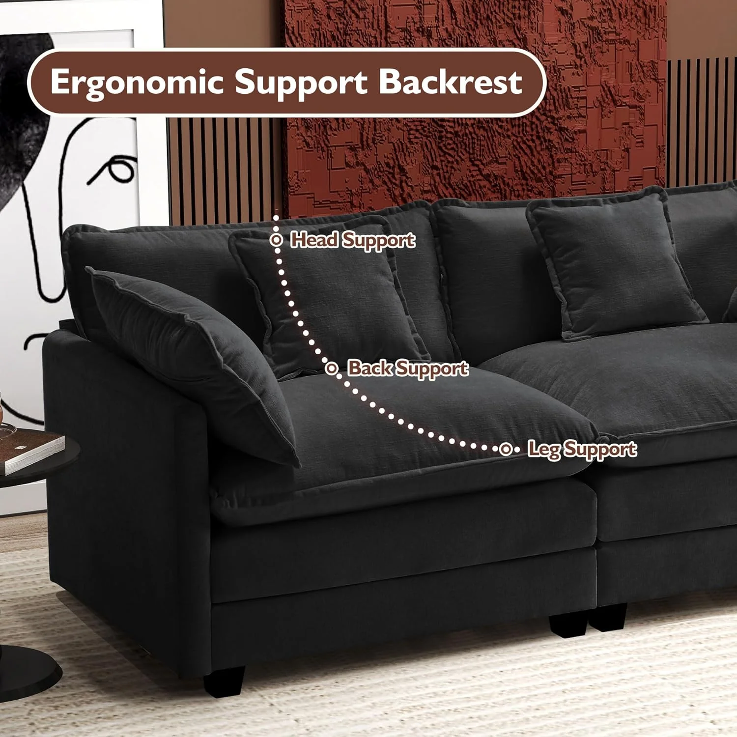 111.4 Inch L-Shaped Modern Sofa Modular Cloud Sofa Ottoman 4-Seater Chenille Deep Seat Sofa