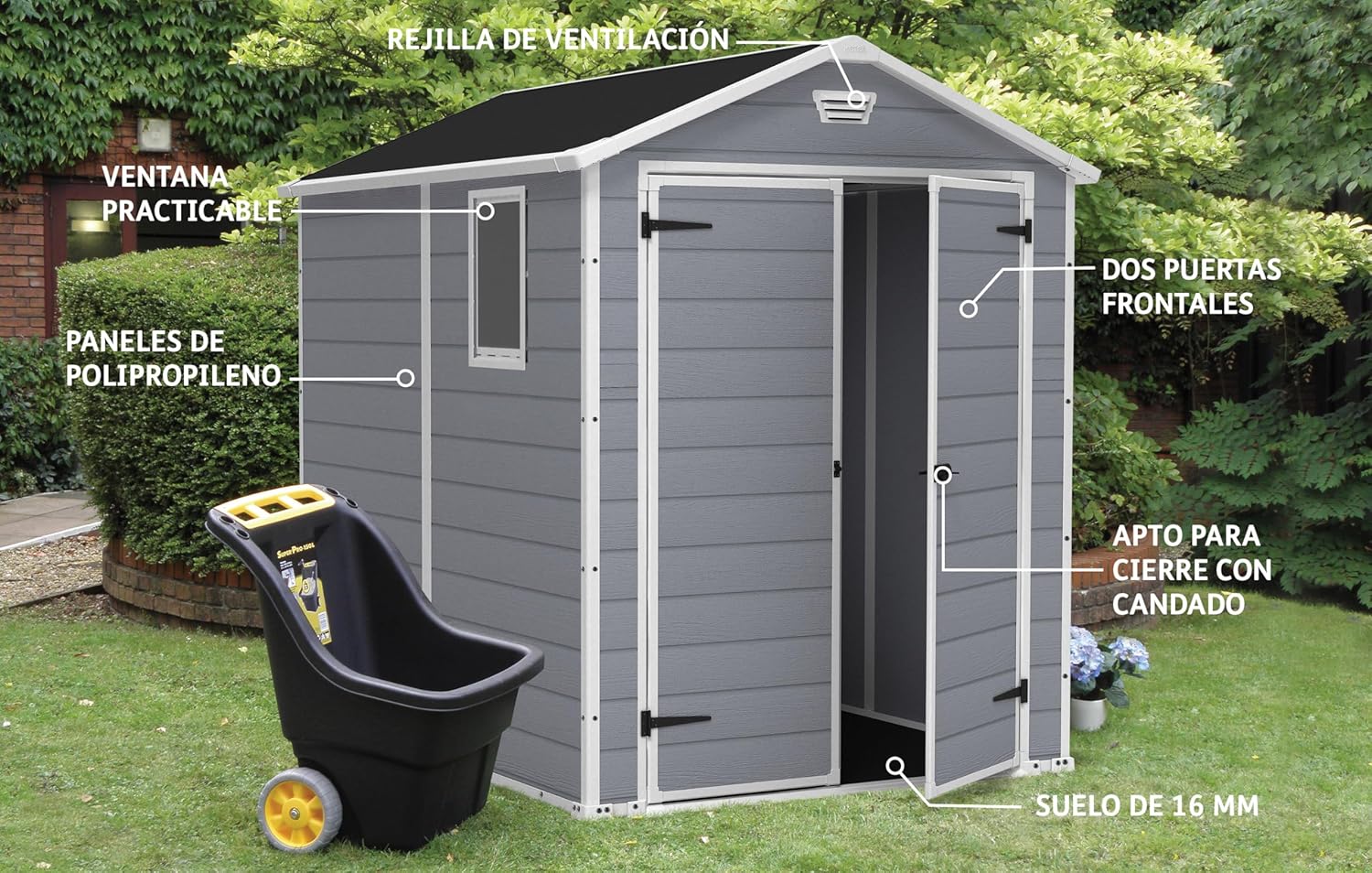 Keter Casetta da giardino Manor 6x8, Finitura Effetto Legno Graffiato, Grigia, 185,8x236,8x227 H Cm