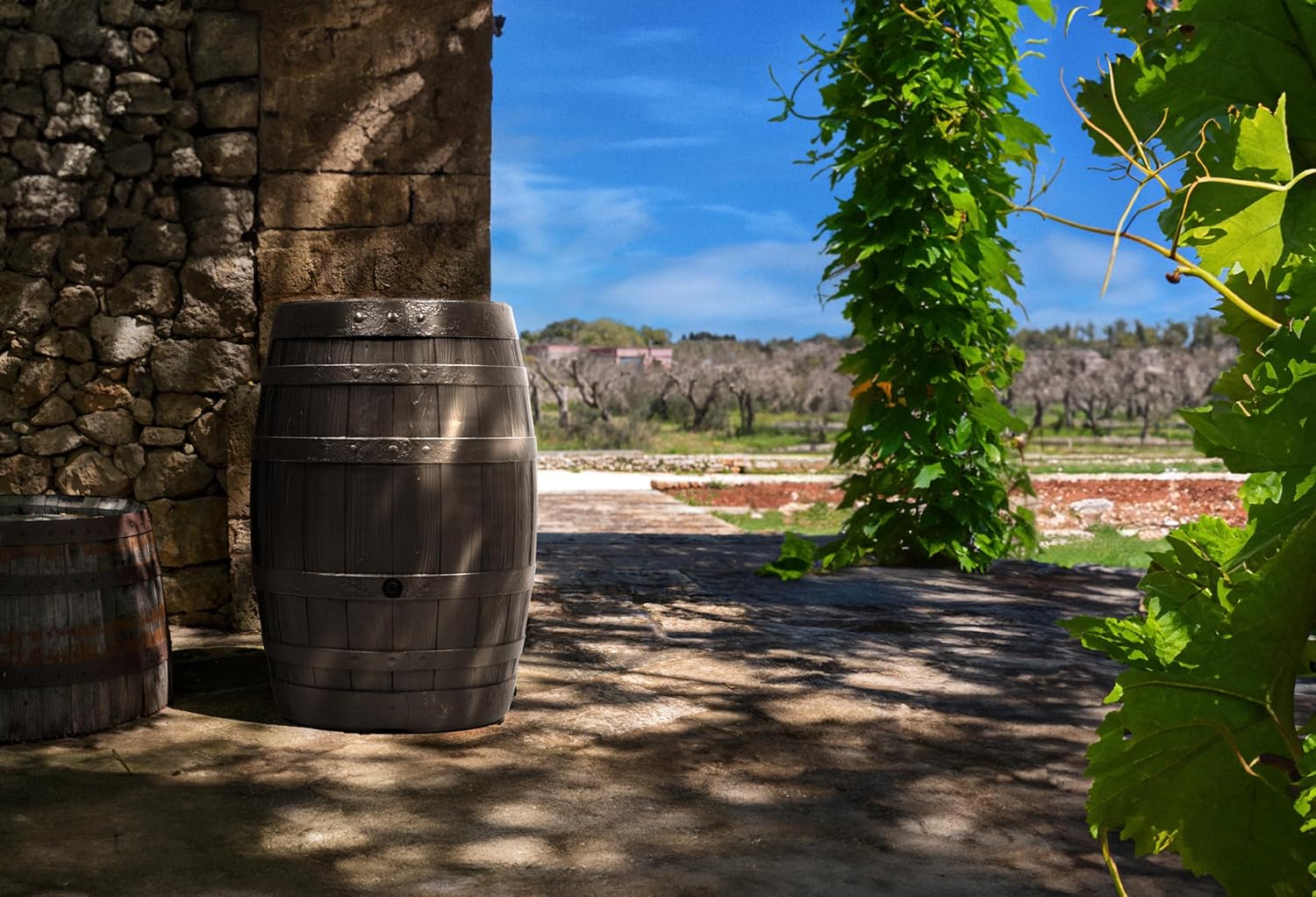 YourCasa Regentonne 250 Liter [Barrel] mit windsicherem Deckel - Regenfass Frostsicher aus Kunststoff in Holzoptik - Regenwassertonne - Regenwassertank Garten - Holz Weinfass Wasserfass Holzfass