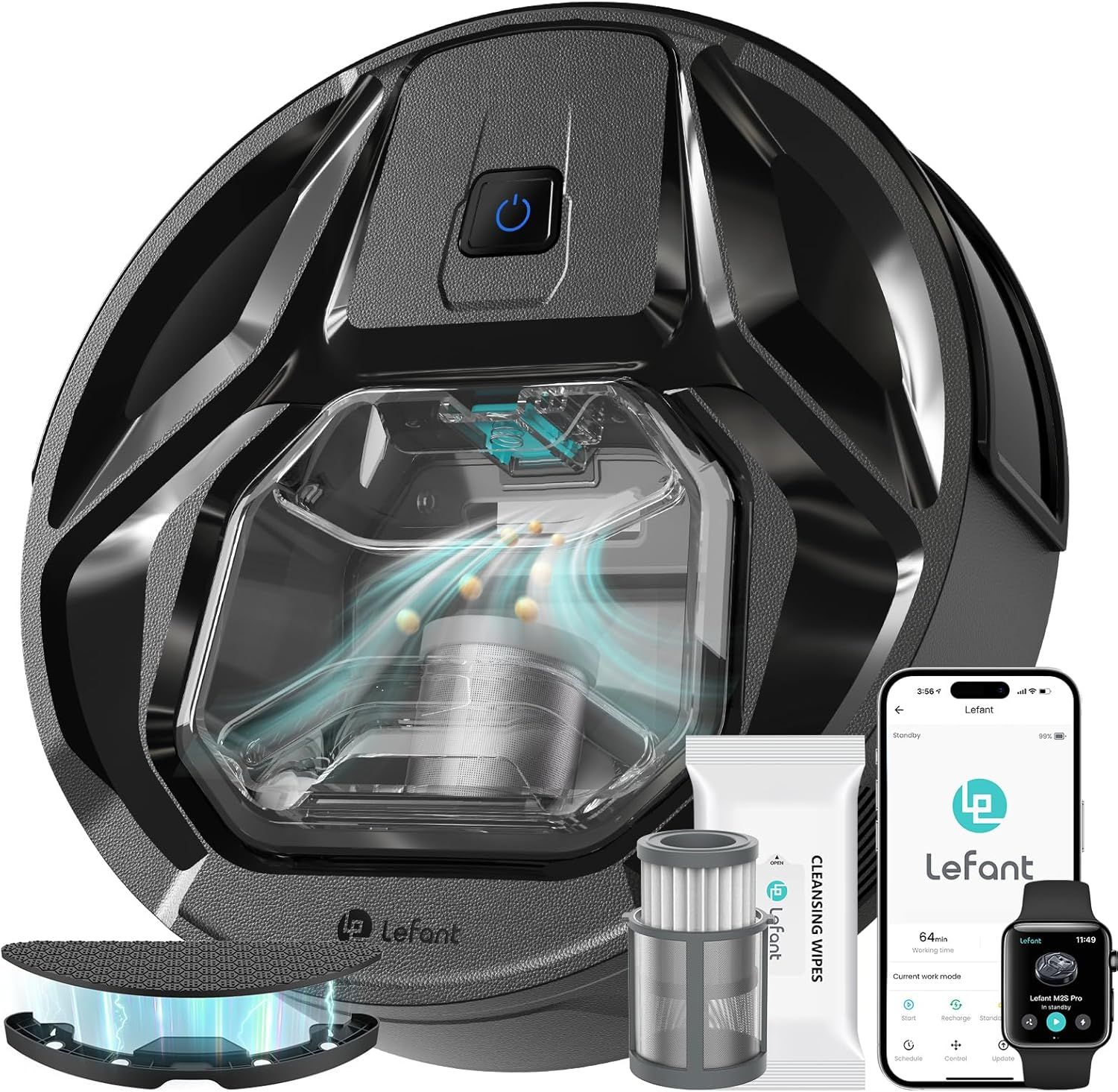 Lefant M320 Robot Vacuum Cleaner with 6000Pa Suction and 210min Runtime, Alexa Compatible, Black