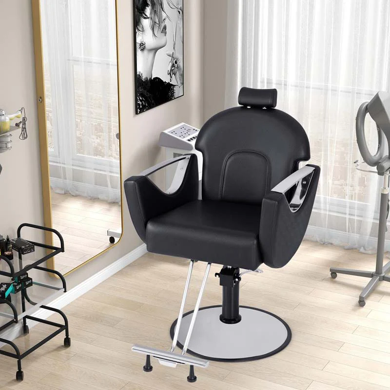 Reclining Barber Chair, 360° Swivel Salon Chair with Heavy Duty Hydraulic Pump, Adjustable Height & Headrest for Hair Styling, Makeup, Tattoo