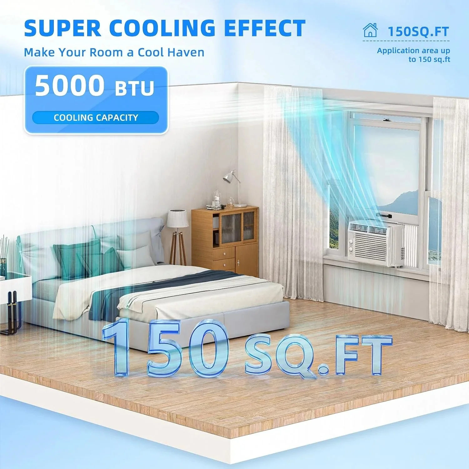 Antarctic Star 12,000 BTU U-shaped window air conditioner, cools rooms up to 550 square feet with 6 modes, 24-hour timer, ultra-quiet window air conditioner