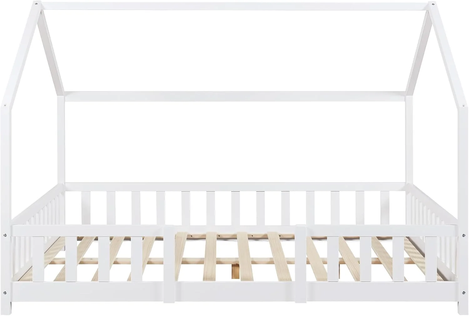 [en.casa] Letto per bambini Sisimiut a capanna 80 x 160 cm con protezione anticaduta letto in legno per bambini letto a terra rete a doghe in legno di pino Bianco opaco