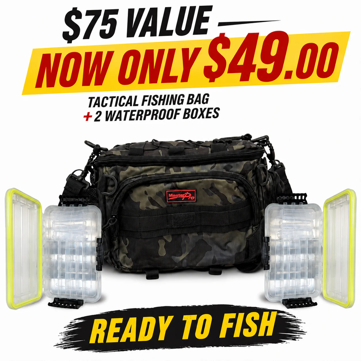MASTERPRO Tackle Bag + 2 Waterproof Tackle Boxes �?ONLY $49.00
