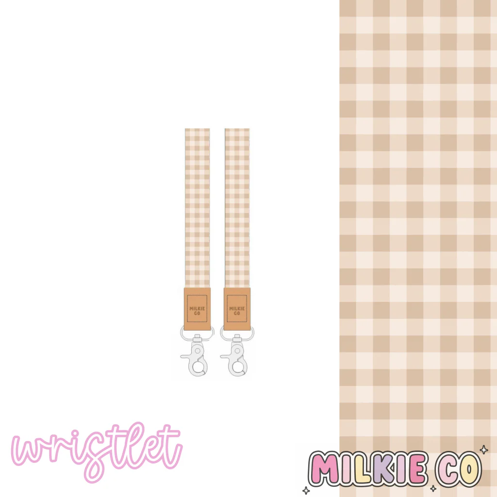 Beige Gingham Fabric Wristlet