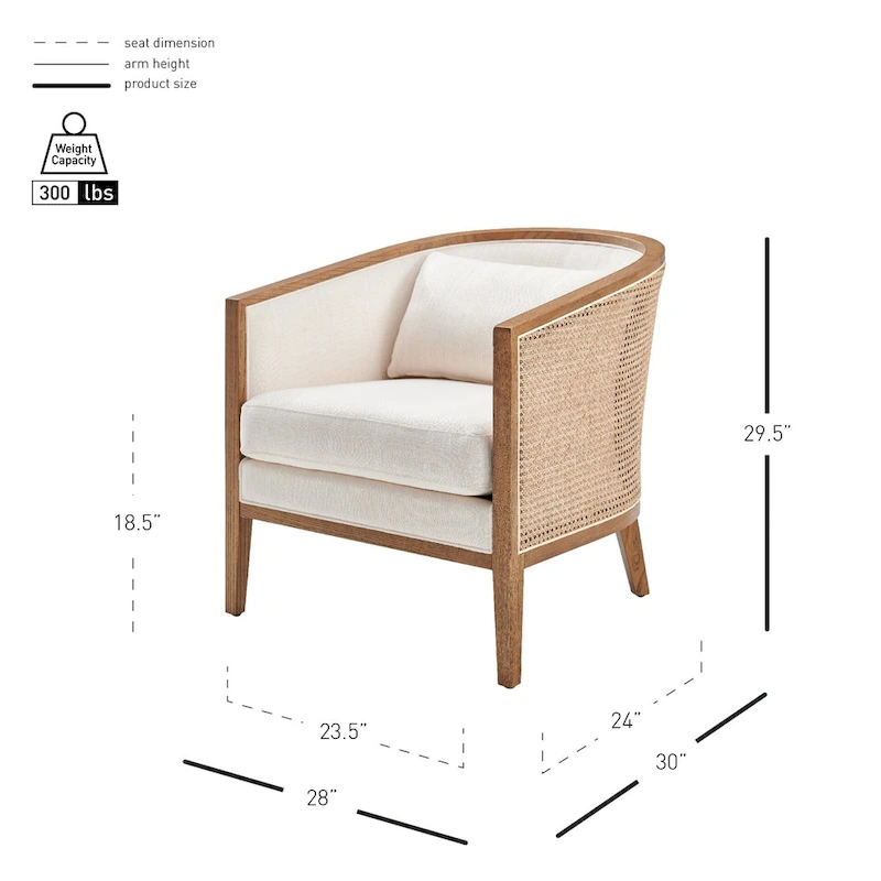 Tillman Linen Accent Arm Chair with Rattan
