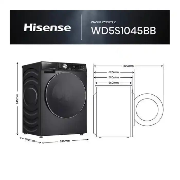 Hisense 5S Series Auto Dosing WiF 10.5 kg Washer Dryer - Black | WD5S1045BB