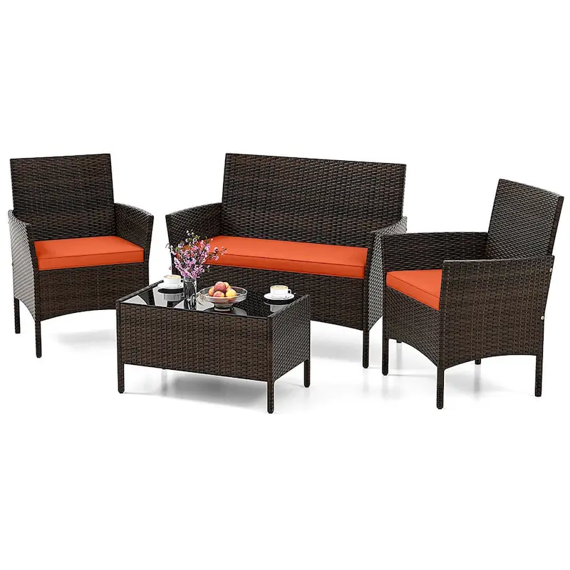 Costway 4 PCS Patio Furniture Set with Washable Cushions and Tempered - See Details