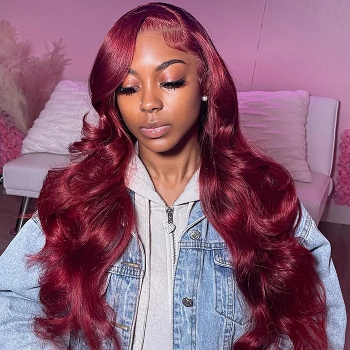 Burgundy Wig 4x4/13X4 HD Lace Frontal Body Wave Wigs 99J Colored Pre-Plucked Human Hair Wigs