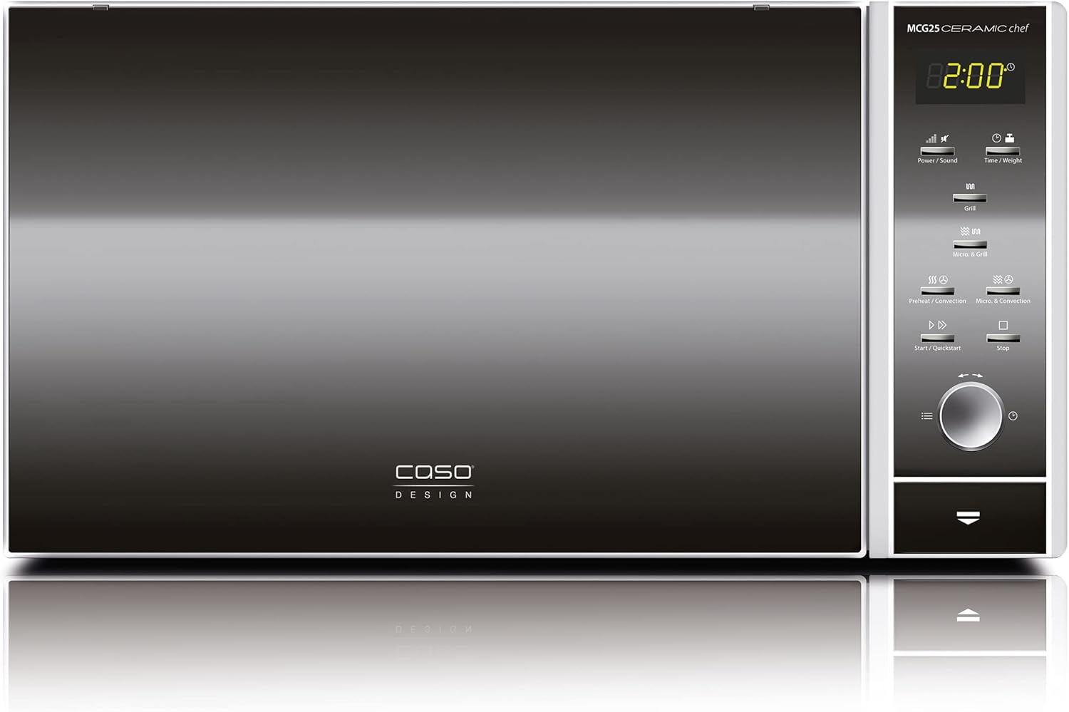 CASO MCG30 Ceramic chef Testsieger Haus & Garten Test, 3in1 Mikrowelle mit Grill + Heißluft 2100W 30L, Borosilikatglasboden, Backofen-Funktion bis 200°C